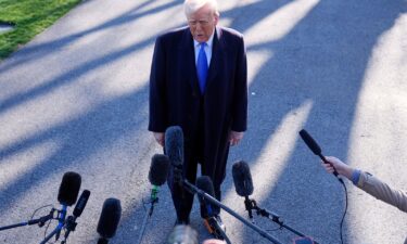 President Donald Trump speaks with reporters on the South Lawn of the White House before boarding Marine One en route to New Jersey