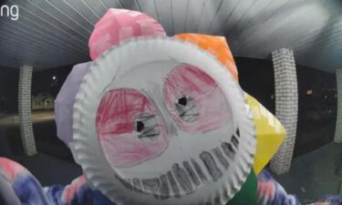 Disturbing Ring camera video from a central Pennsylvania home shows a mysterious stranger with a paper plate face appearing on the front porch and leaving something behind.