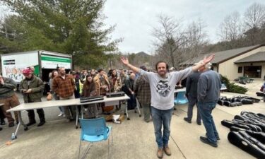 People line up at Warren Wilson College on March 9