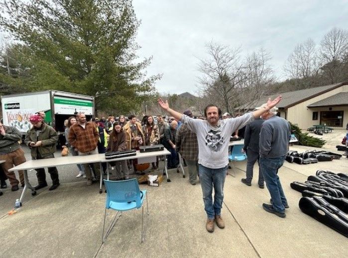 <i>WLOS via CNN Newsource</i><br/>People line up at Warren Wilson College on March 9