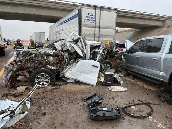<i>KAKE/Goodland Fire Chief Brian James via CNN Newsource</i><br/>Photo shows a pileup on Interstate 70 near Goodland