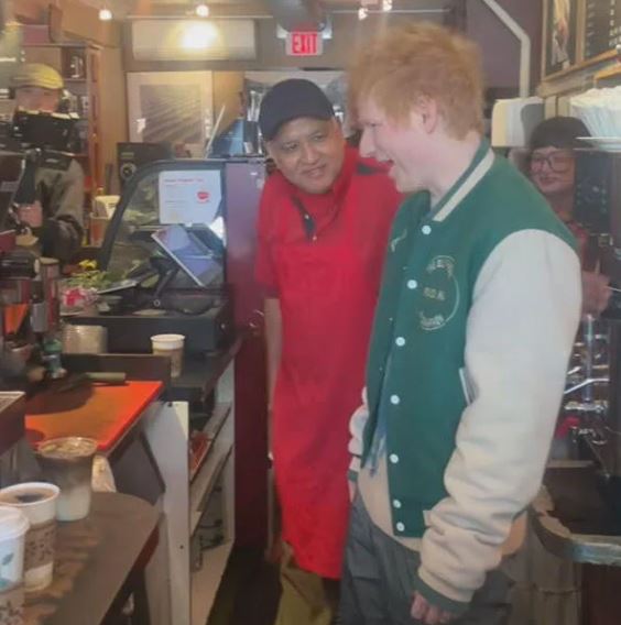 <i>WBZ via CNN Newsource</i><br/>Ed Sheeran visits Zumi's Cafe in Ipswich