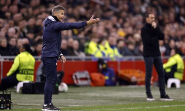 Coach Kjetil Knutsen issues instructions during a Conference League playoff match against Ajax last season.