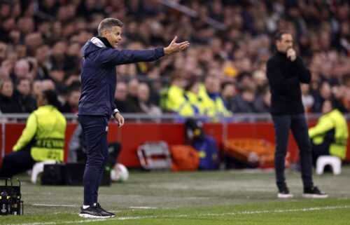 Coach Kjetil Knutsen issues instructions during a Conference League playoff match against Ajax last season.