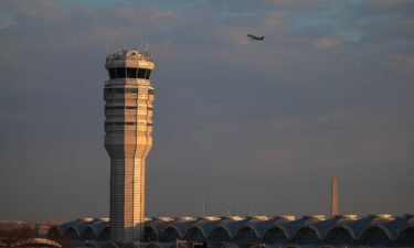 The air traffic control tower after the American Airlines crash at the Reagan National Airport on February 03