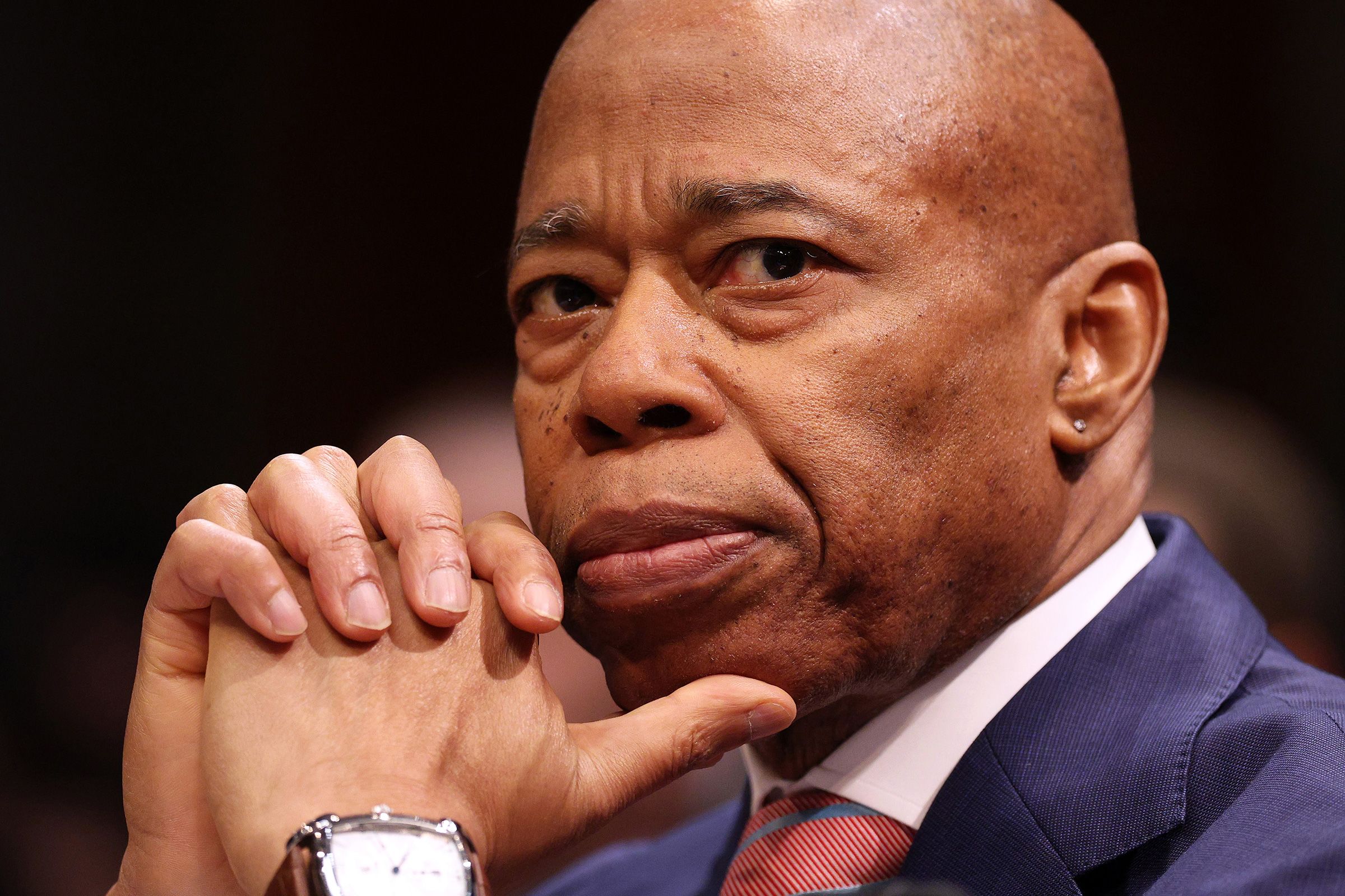 <i>Kayla Bartkowski/Getty Images via CNN Newsource</i><br/>New York City Mayor Eric Adams arrives to testify during a House Oversight and Government Reform Committee hearing on sanctuary cities' policies at the US Capitol on March 5