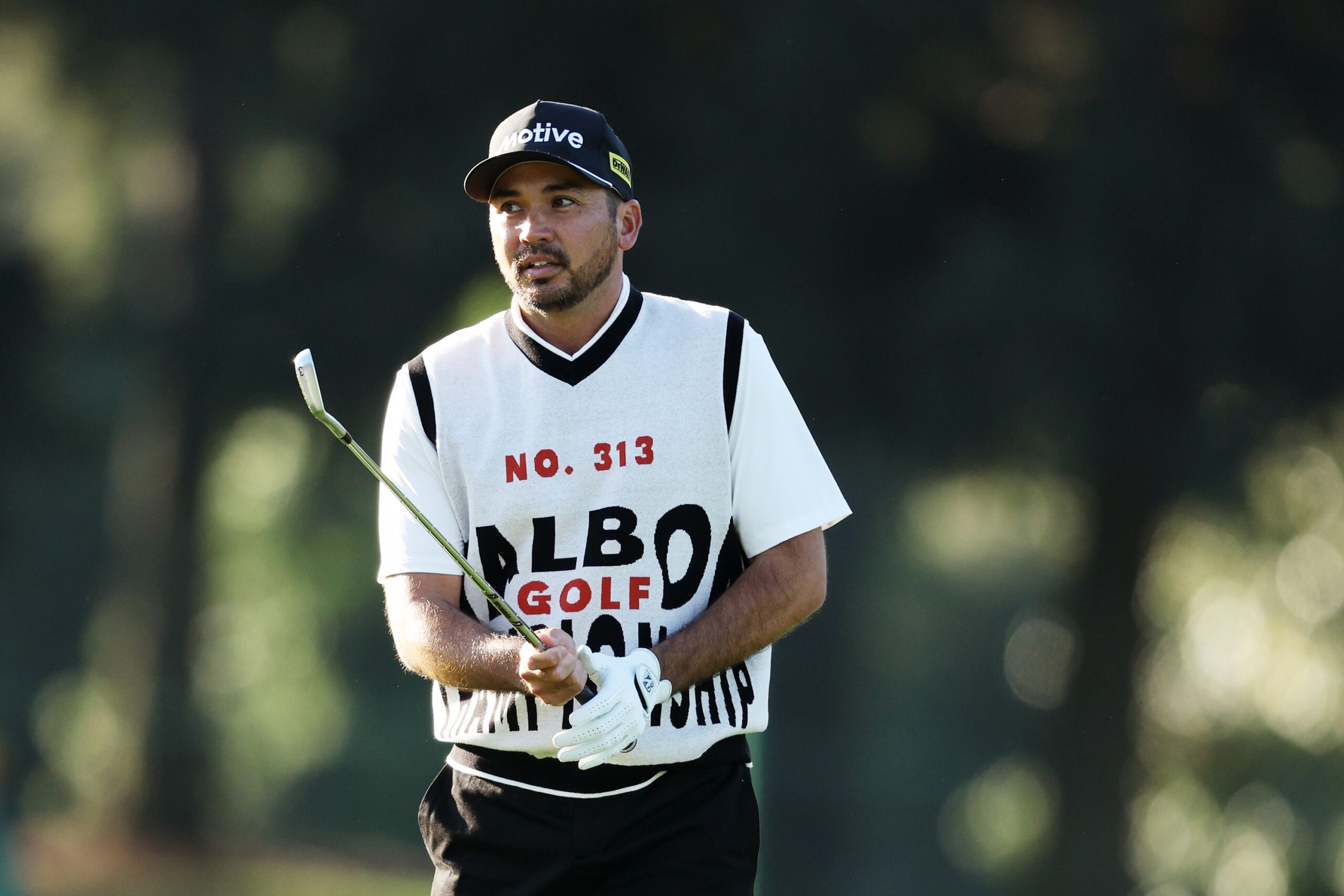 <i>Warren Little/Getty Images via CNN Newsource</i><br/>Jason Day's Malbon sweater sparked debate at the 2024 Masters.