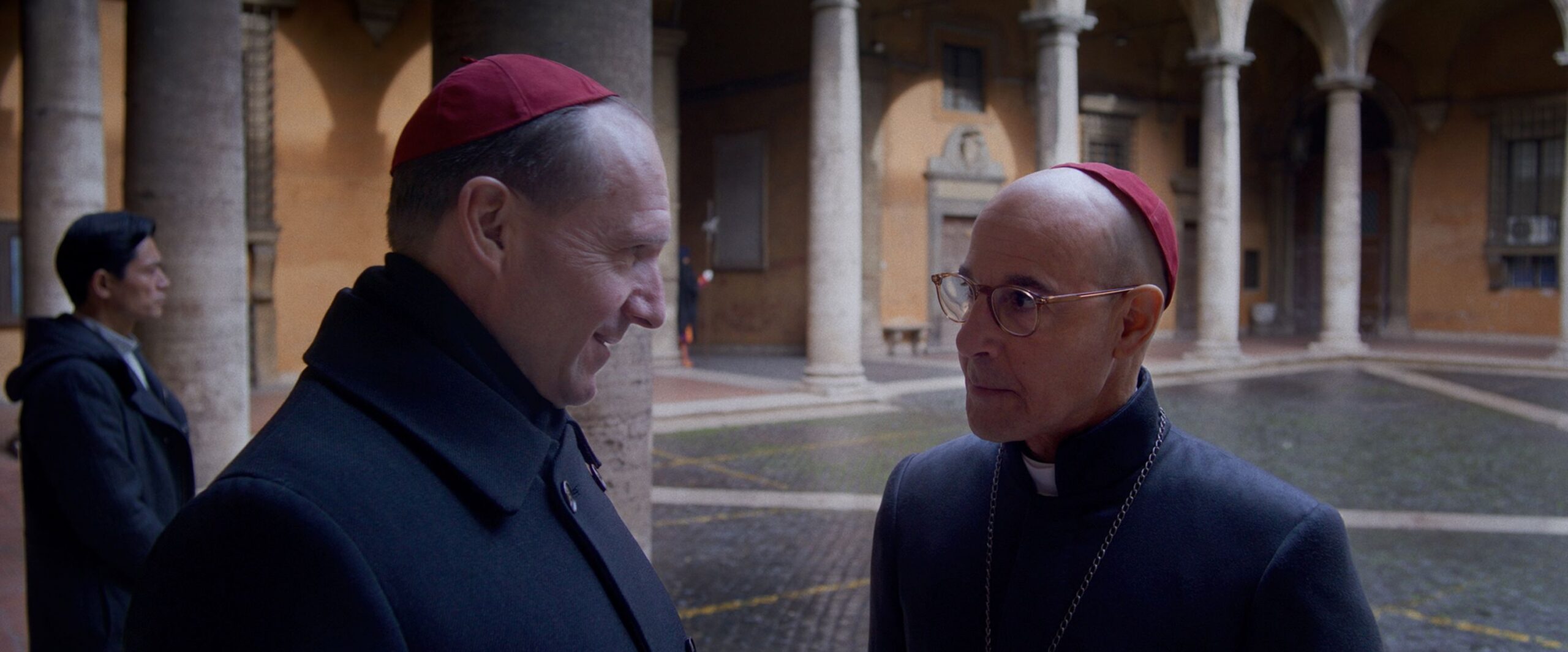 <i>Courtesy of Focus Features via CNN Newsource</i><br/>Ralph Fiennes as Cardinal Lawrence and Stanley Tucci as Cardinal Bellini in director Edward Berger's