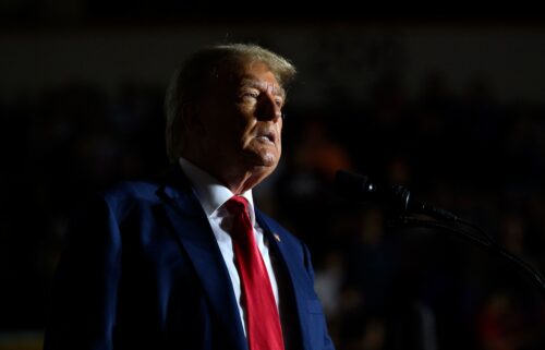 Former President Donald Trump speaks to supporters during a political rally while campaigning for the GOP nomination in the 2024 election at Erie Insurance Arena on July 29