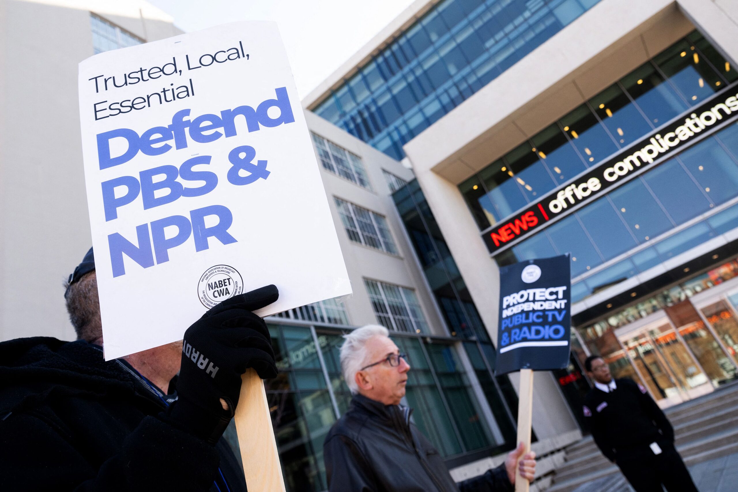 <i>Saul Loeb/AFP via Getty Images via CNN Newsource</i><br/>People rally to call on Congress to protect funding for Public Broadcasting Service (PBS) and National Public Radio outside the NPR headquarters in Washington
