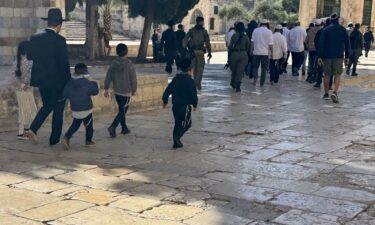 Jewish worshippers at the al-Aqsa complex on April 17. Thousands of Jewish worshippers visited a Jerusalem holy site during the holiday of Passover.