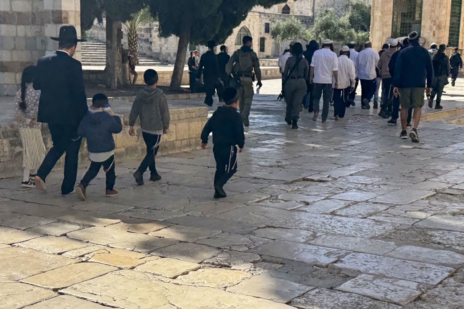 <i>Gazi Samad/Anadolu/Getty Images via CNN Newsource</i><br/>Jewish worshippers at the al-Aqsa complex on April 17. Thousands of Jewish worshippers visited a Jerusalem holy site during the holiday of Passover.