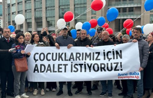 Turkish citizens protest outside the Istanbul court on Friday