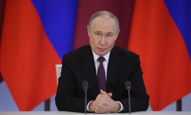 Russian President Vladimir Putin looks on during Russian-Qatari talks at the Grand Kremlin Palace