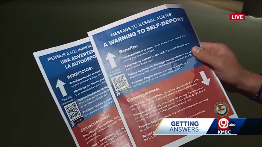 <i>KMBC via CNN Newsource</i><br/>It’s a new warning in Kansas City’s immigration court. A flyer to illegal immigrants that reads: "Self deport or face consequences." Recently posted inside Kansas City immigration courtrooms