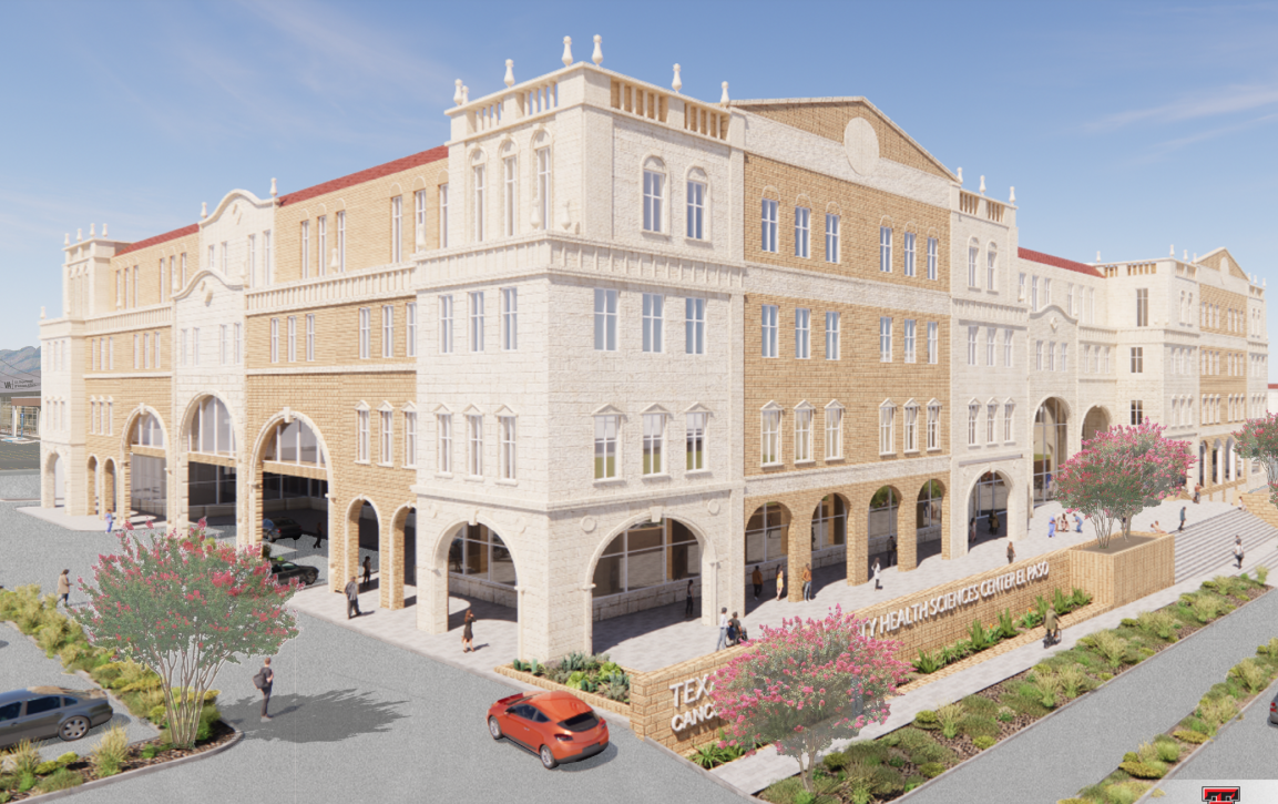 Rendering of the upcoming comprehensive cancer center serving West Texas, a joint project between University Medical Center of El Paso and Texas Tech Health El Paso.