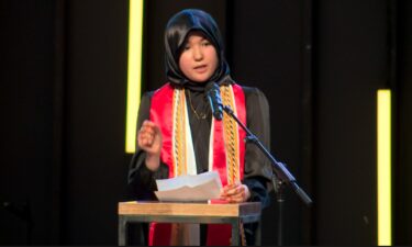 Hajar Elayyadi giving a speech at Ignite Institute's ceremony