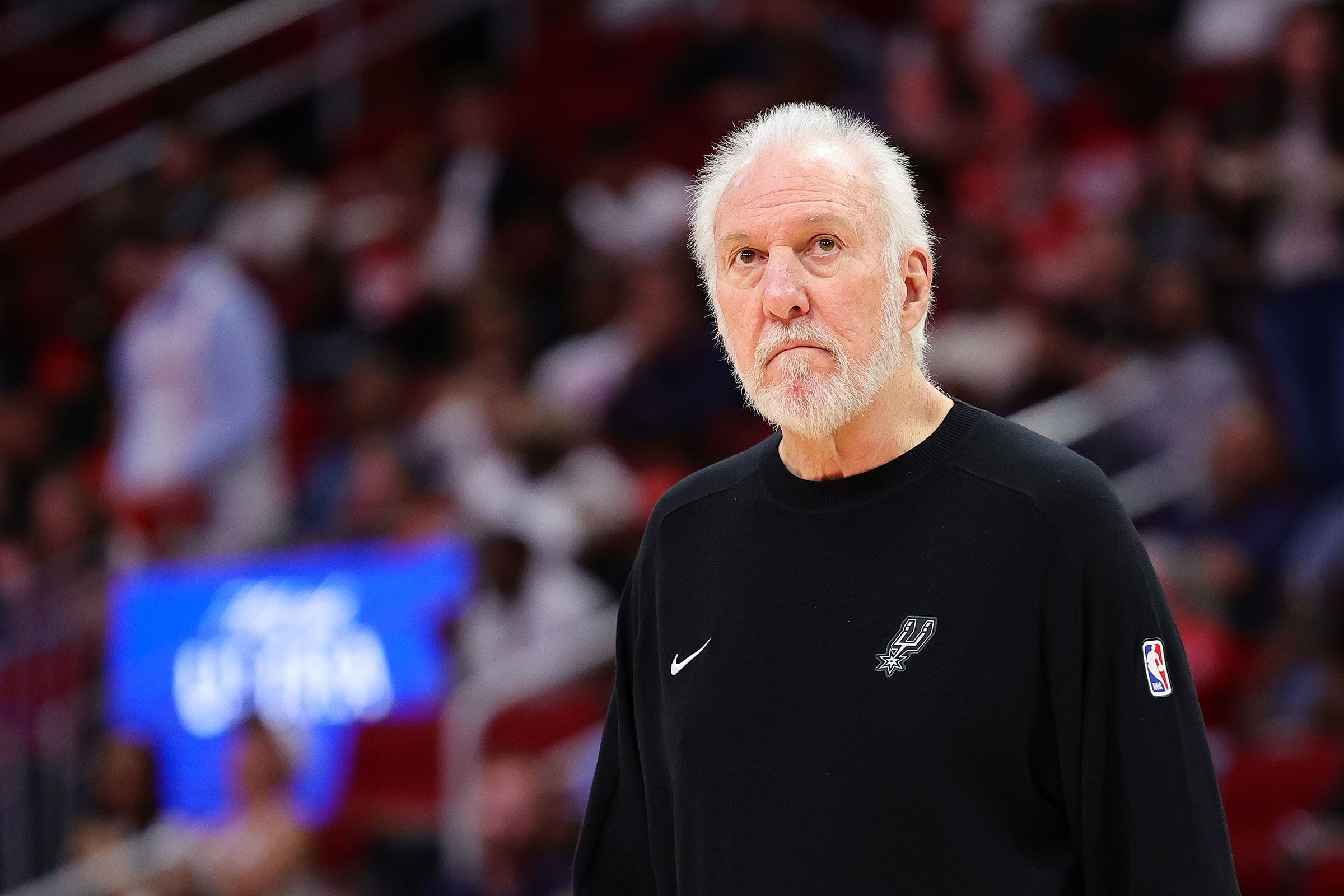 <i>Alex Slitz/Getty Images North America/Getty Images via CNN Newsource</i><br/>San Antonio Spurs head coach Gregg Popovich during a preseason game against the Houston Rockets in Houston on October 17.