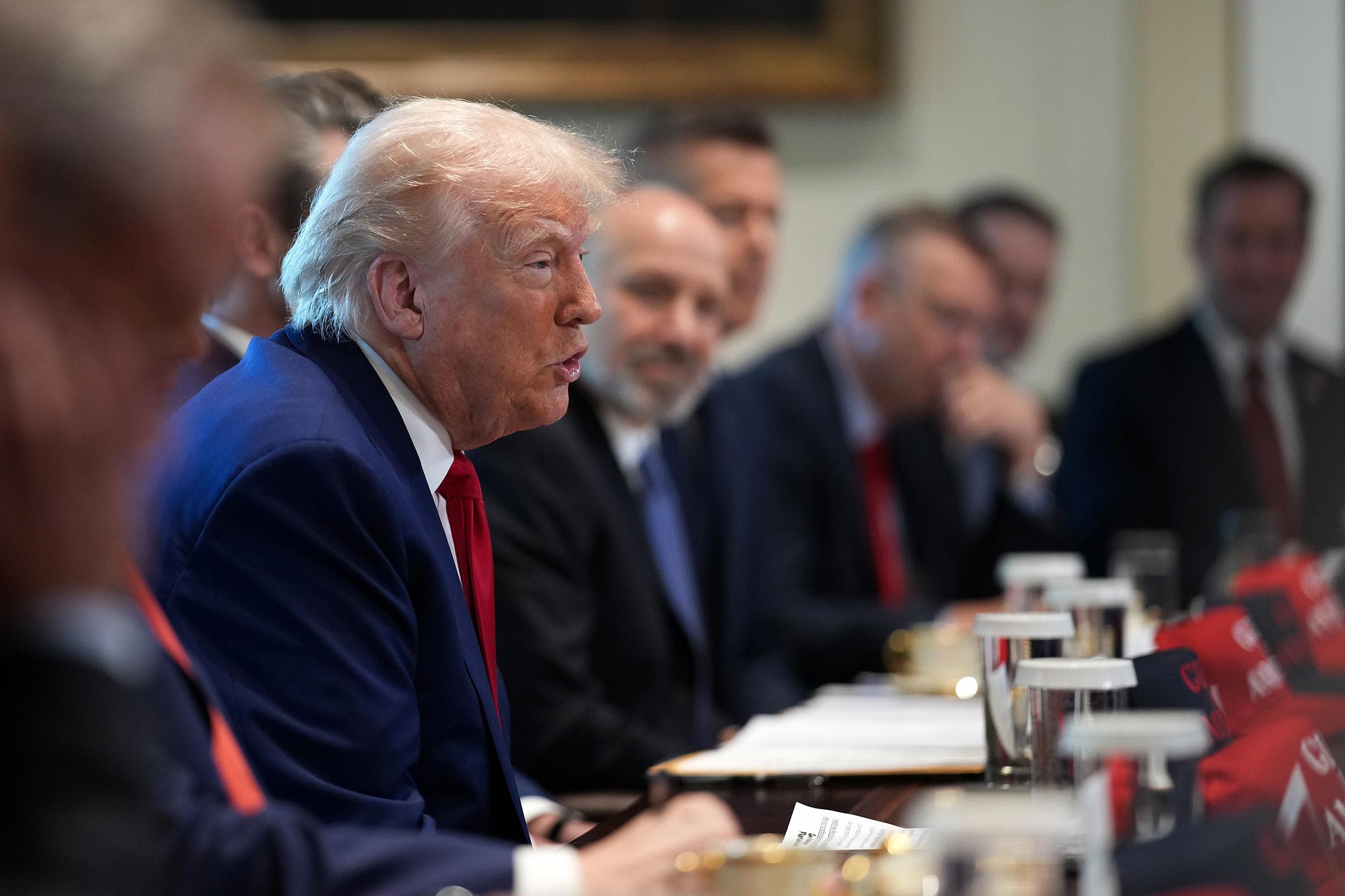 <i>Andrew Harnik/Getty Images via CNN Newsource</i><br/>President Donald Trump speaks during a Cabinet meeting at the White House on April 30 in Washington