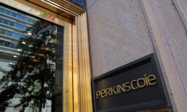 Signage is seen outside of the law firm Perkins Coie at their legal offices in Washington