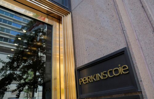 Signage is seen outside of the law firm Perkins Coie at their legal offices in Washington
