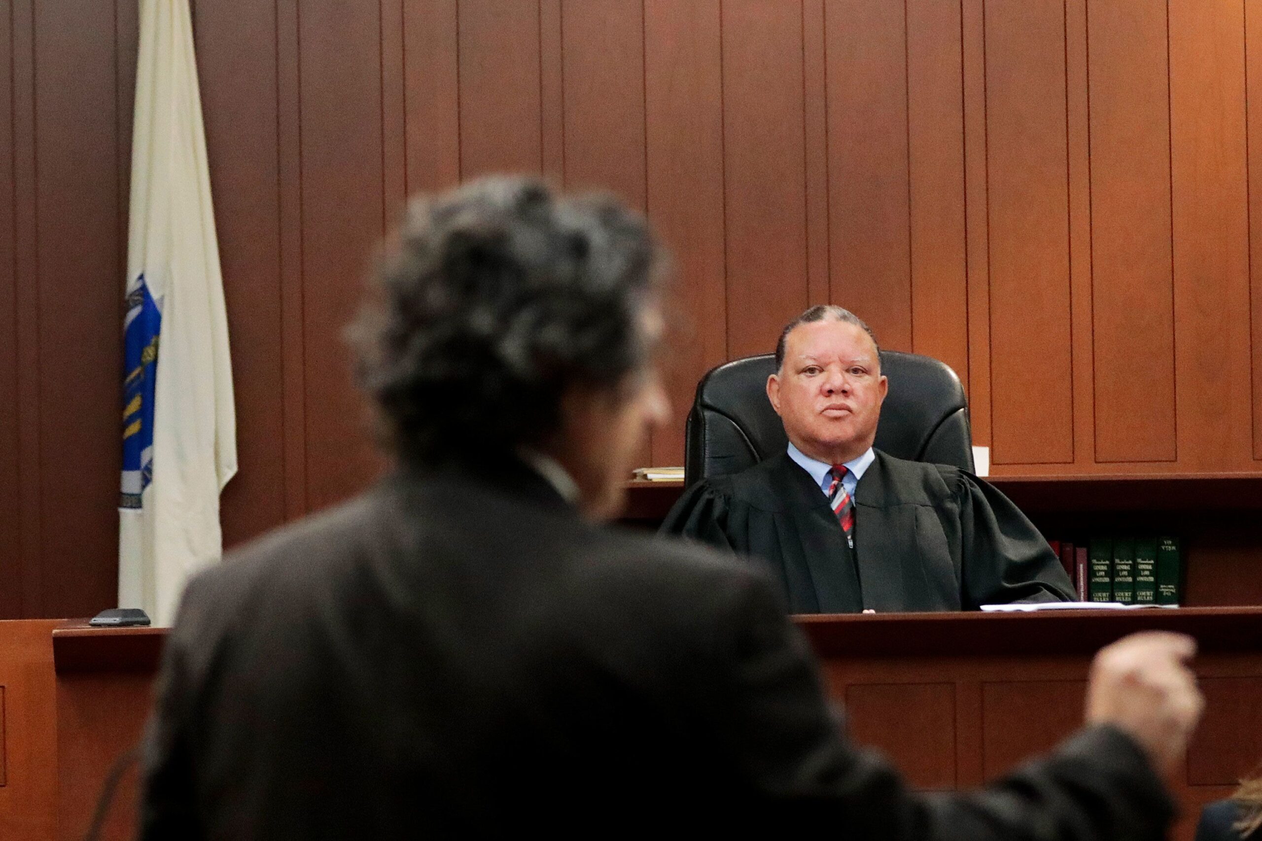 <i>Pat Greenhouse/The Boston Globe/Getty Images via CNN Newsource</i><br/>Boston Municipal Court Judge Mark Summerville listens to defense attorney Murat Erkan on March 31 in Boston.