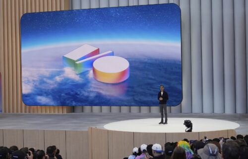 Alphabet CEO Sundar Pichai speaks at a Google I/O event in Mountain View