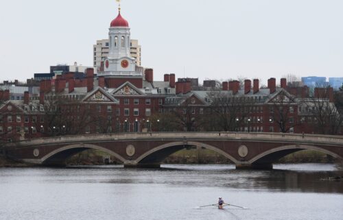 A sculler rows down the Charles River near Harvard University on April 15
