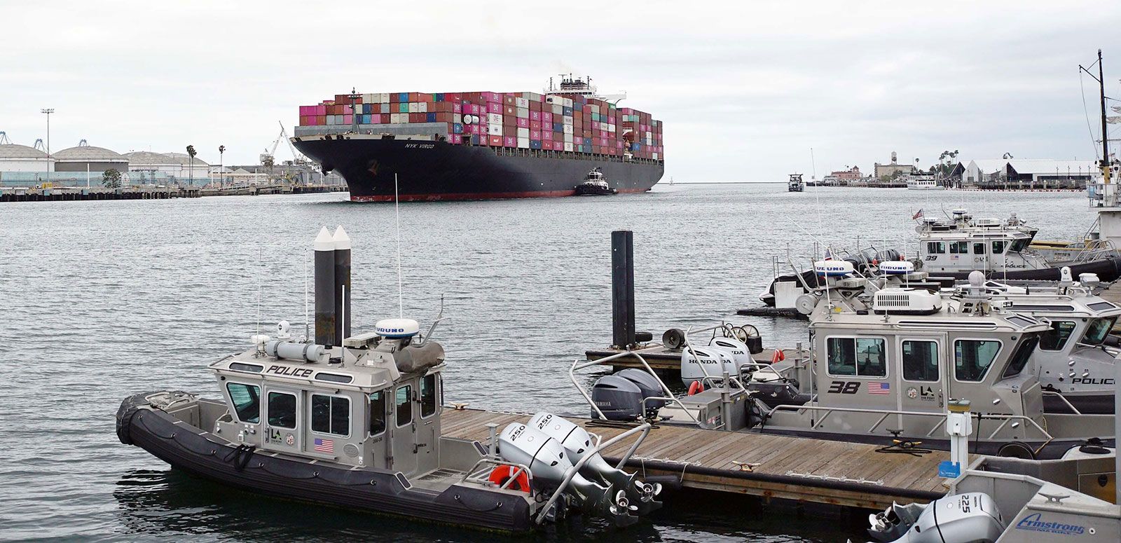 <i>Norma Galeana/CNN via CNN Newsource</i><br/>A cargo ship arriving at the Port of Los Angeles. Nearby are bonded warehouses where businesses pay money to have imports locked up to defer tariff payments.