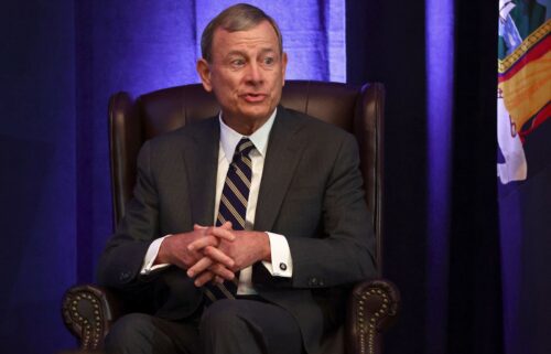 Chief Justice John Roberts speaks during a fireside chat at the 125th anniversary celebration of the United States District Court for the Western District of New York on May 7 in Buffalo