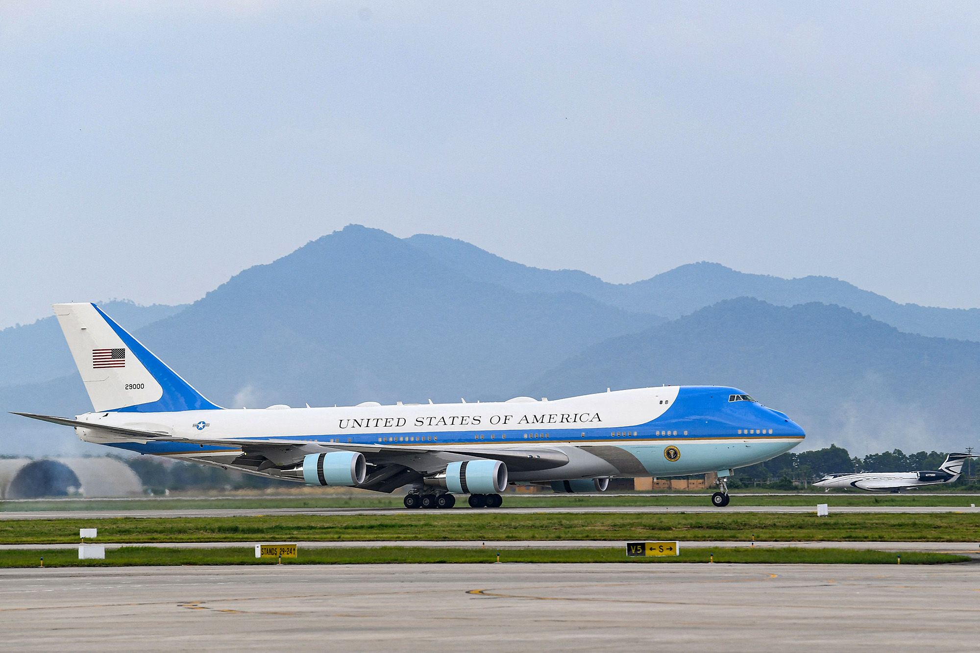 <i>Nhac Nguyen/AFP/Getty Images via CNN Newsource</i><br/>Air Force One landing in a 2023 photo. Boeing has moved up the planned delivery time of two 747 jets  to replace the two current jets. But the delivery will still come years after originally scheduled.