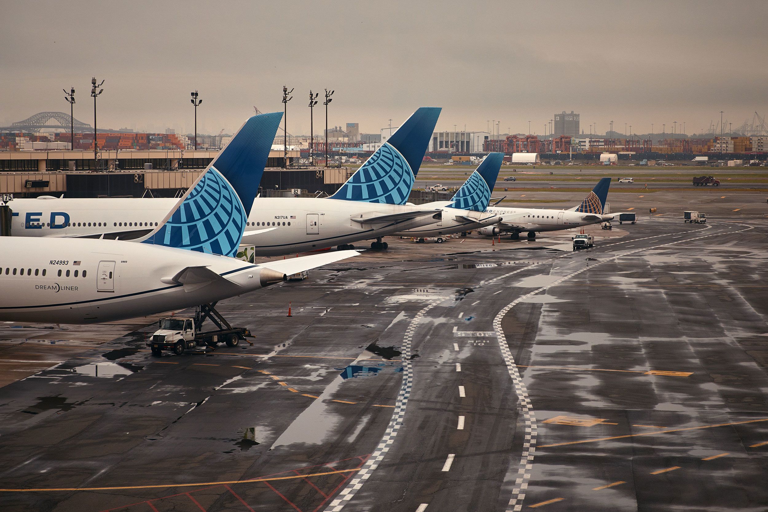 <i>Andres Kudacki/Getty Images via CNN Newsource</i><br/>Planes parked at Terminal C at Newark Liberty International Airport