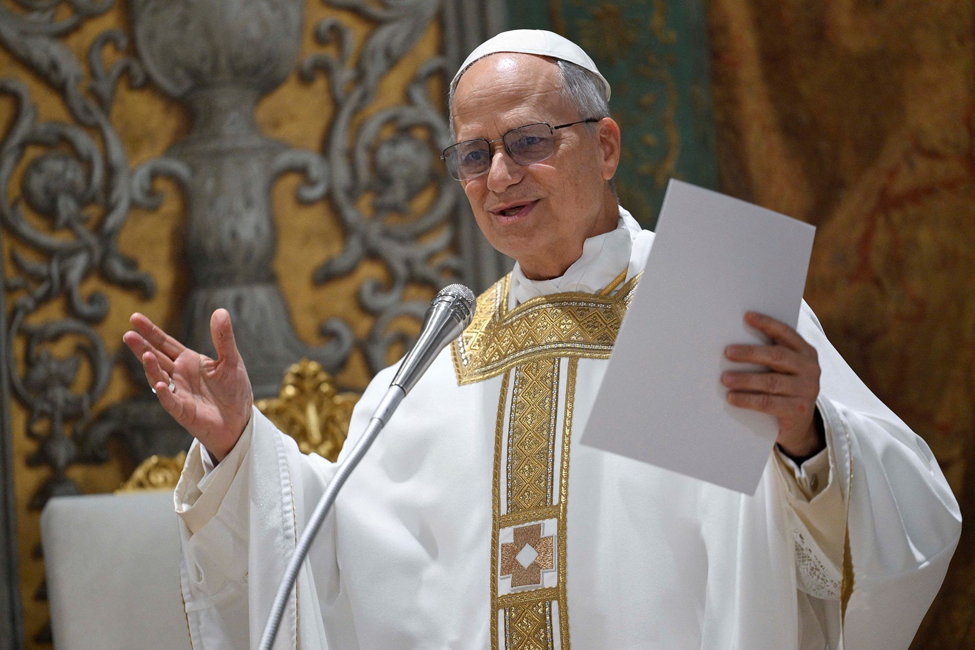<i>Simone Risoluti/Vatican Media/Reuters via CNN Newsource</i><br/>Pope Leo XIV conducts Mass in the Sistine Chapel at the Vatican