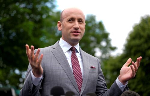 White House deputy chief of staff for policy Stephen Miller speaks to the media outside the White House in Washington