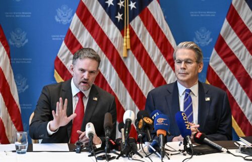 US Treasury Secretary Scott Bessent (R) and US Trade Representative Jamieson Greer hold a news conference in Geneva on May 12