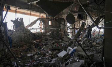 A destroyed room is seen at Nasser Hospital following an overnight Israeli army strike that killed two patients in Khan Younis