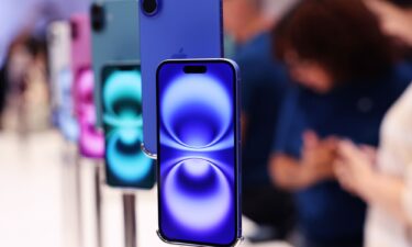 iPhone 16 phones are on display at the Fifth Avenue Apple Store in New York City on launch day on September 20