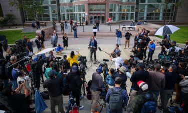 District Attorney Nathan Hochman speaks to the media near the Van Nuys Courthouse West in Los Angeles