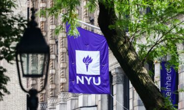 New York University logo is seen in New York's Greenwich Village on July 5th