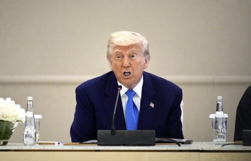 President Donald Trump attends a business meeting and roundtable at Qasr Al Watan in Abu Dhabi