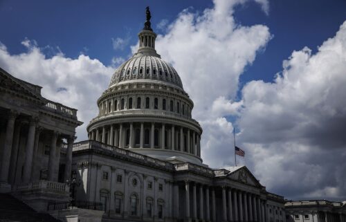 U.S. Speaker Mike Johnson (R-LA) speaks to reporters as he leaves the House Chamber at the U.S. Capitol on May 15
