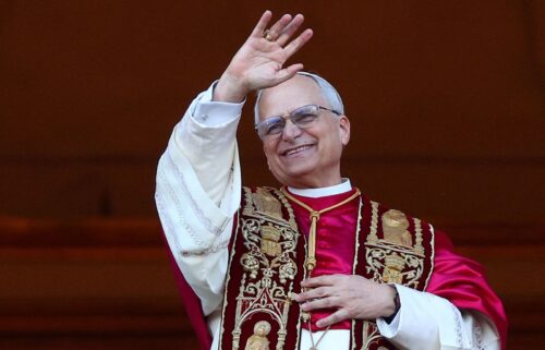 Newly elected Pope Leo XIV waves from the balcony of St. Peter's Basilica on Thursday.