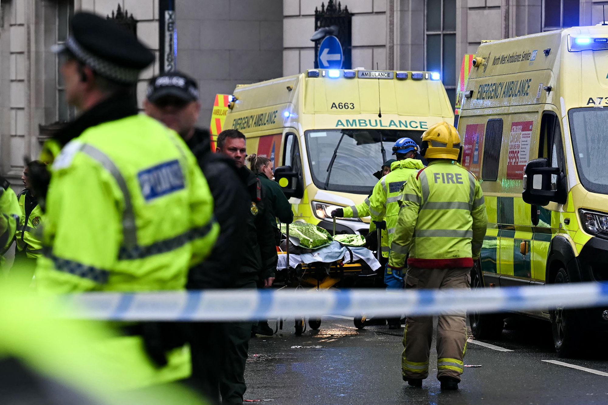 <i>Darren Staples/AFP/Getty Images via CNN Newsource</i><br/>Police keep fans away from the scene of the incident.