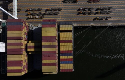 A container ship is unloaded at the Port of Oakland in May 2025 in California