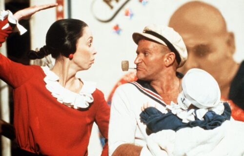 Shelley Duvall and Robin Williams in scene from "Popeye."