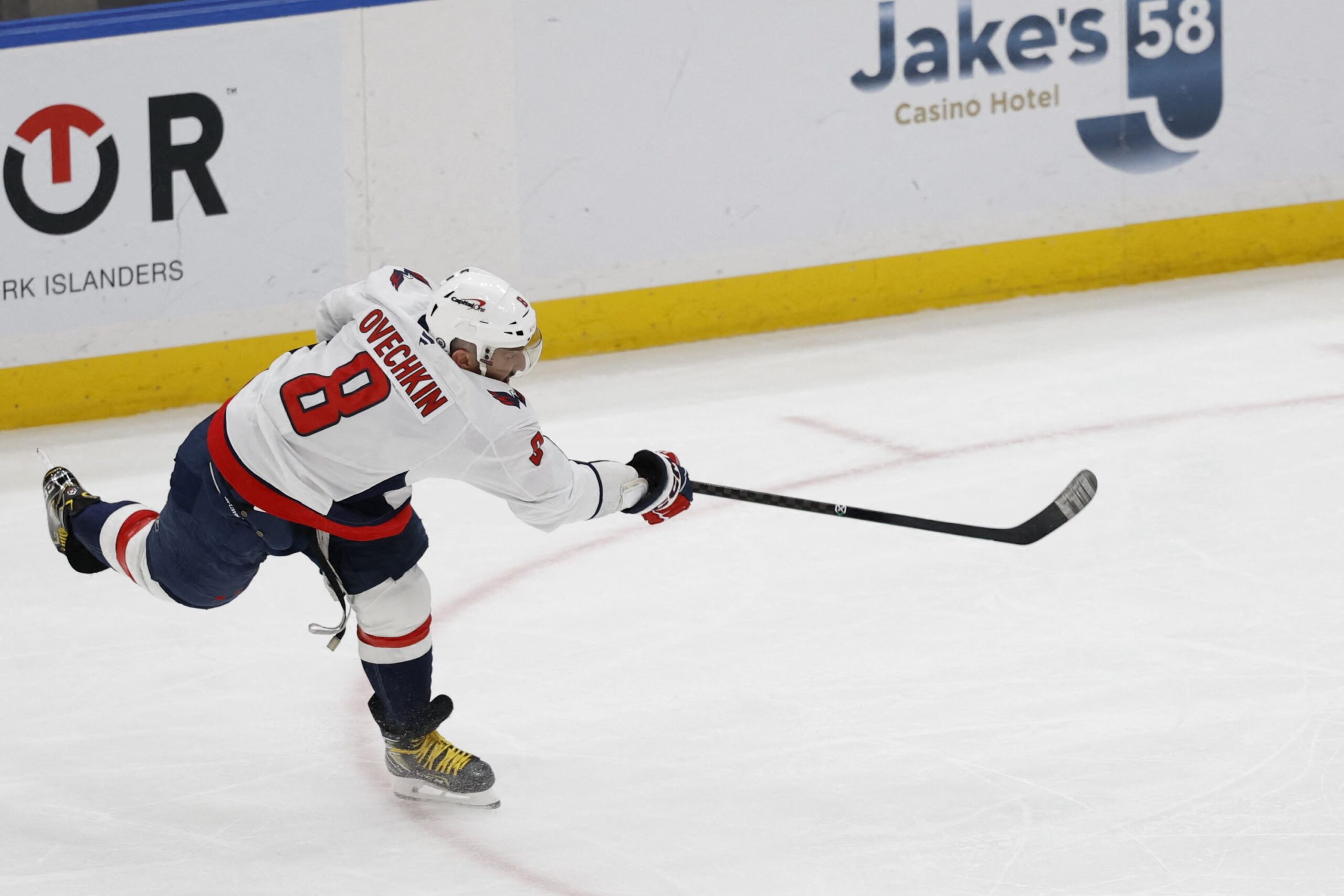 <i>Geoff Burke/Imagn Images/Reuters via CNN Newsource</i><br/>Washington Capitals left wing Alex Ovechkin scores a goal in the second period against the New York Islanders at UBS Arena. The goal was the 895th of Ovechkin’s career