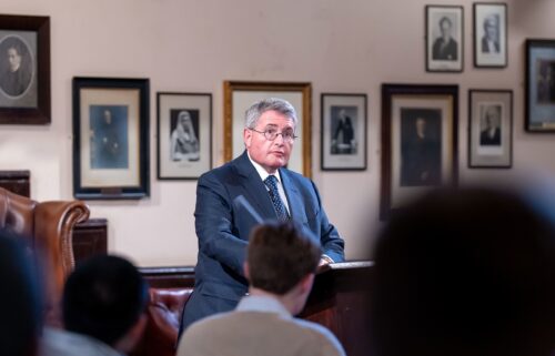 Leonard Leo speaks at The Cambridge Union on March 11 in Cambridge