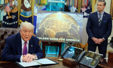 President Donald Trump speaks alongside Secretary of Defense Pete Hegseth in the Oval Office at the White House on May 20 in Washington
