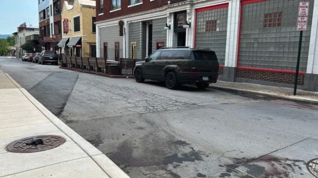 <i>WLOS via CNN Newsource</i><br/>Rankin Avenue in downtown Asheville is pictured on June 1. Police say a man was killed and several bystanders were hurt after an overnight shooting at this location.