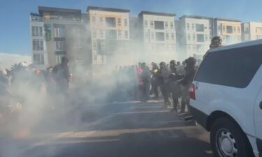Denver police officers deployed pepper balls and smoke at one group of protesters at the "No Kings" rally in Denver